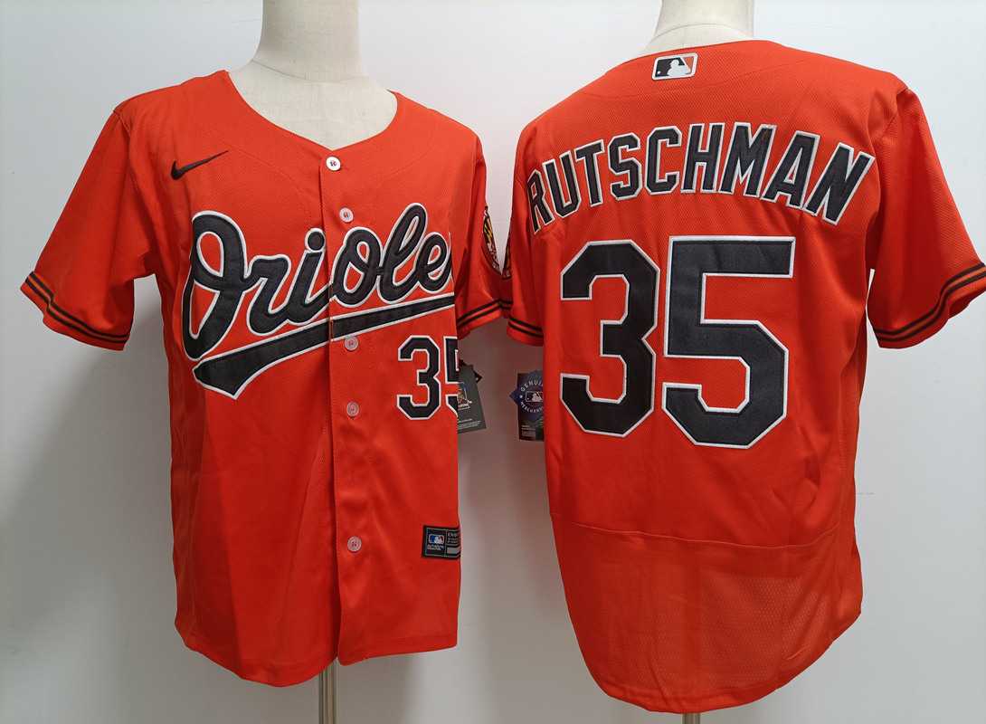 Mens Baltimore Orioles #35 Adley Rutschman Orange Stitched Flex Base Nike Jersey->baltimore orioles->MLB Jersey